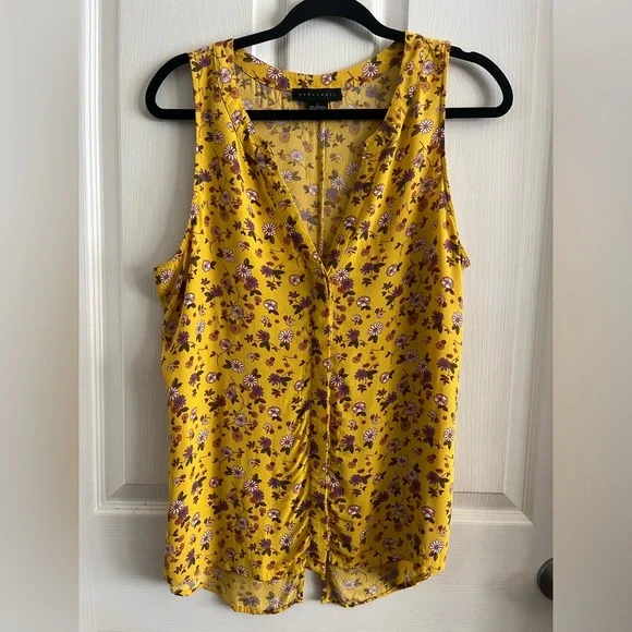 Sanctuary Anthropologie Floral Sleeveless Button Down Top Yellow Dandelion Daisy - Picture 10 of 14